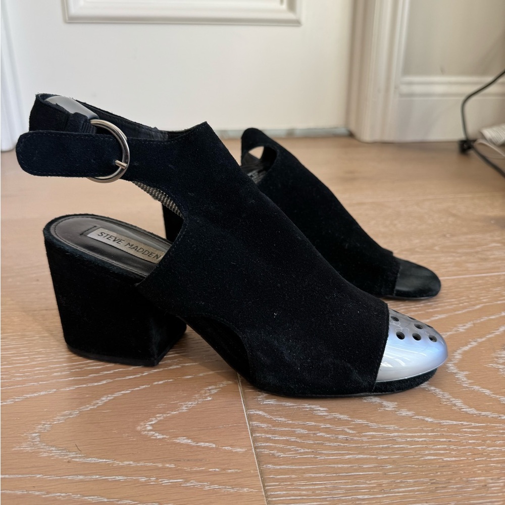 Steve Madden Women Slingback Sandals Bedford Size US 9.5 Black Suede